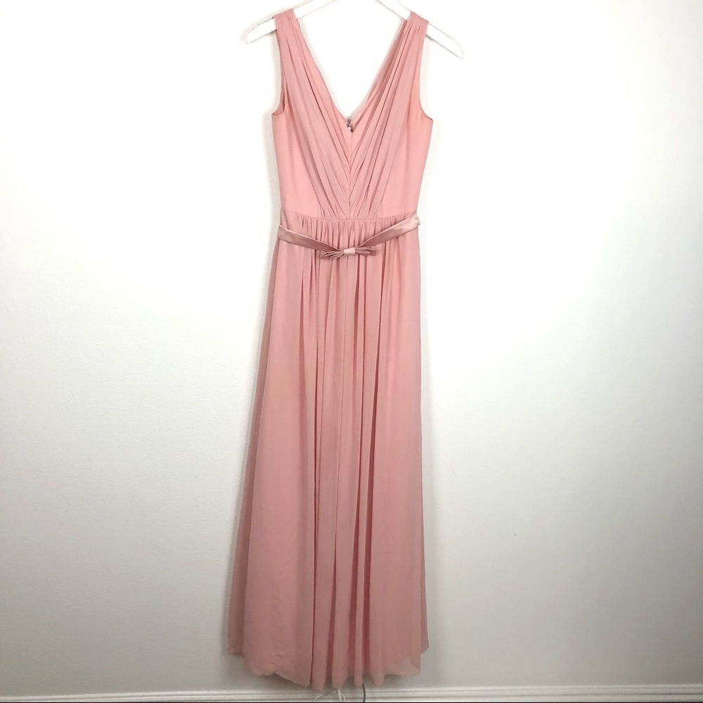 Dessy Collection pink belted maxi dress gown - Picture 1 of 4